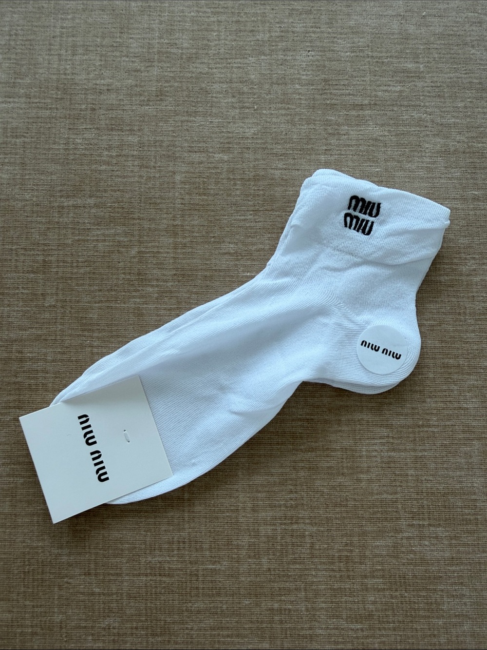 Miu Miu White Ankle Socks with Black Logo